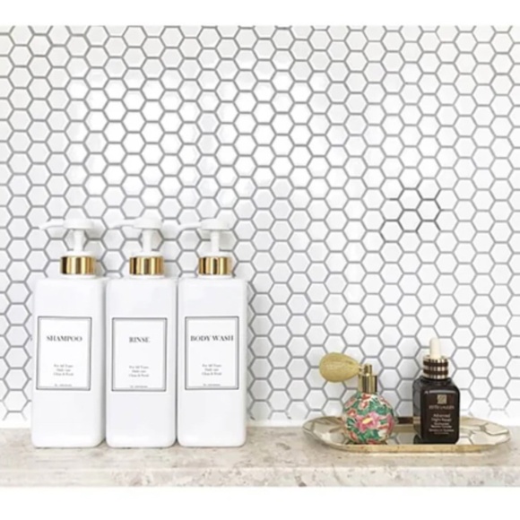 HARRA HOME Modern Gold Design Shower Dispenser Sets, 27 oz Refillable Bottles Wi - Picture 4 of 8